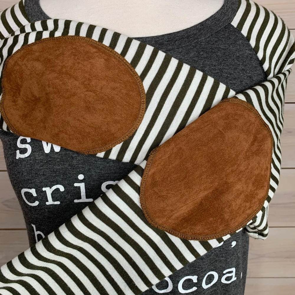 SEE NEW Long Sleeve Christmas Top with Striped Sleeves Suede Elbow Patch - Picture 5 of 6
